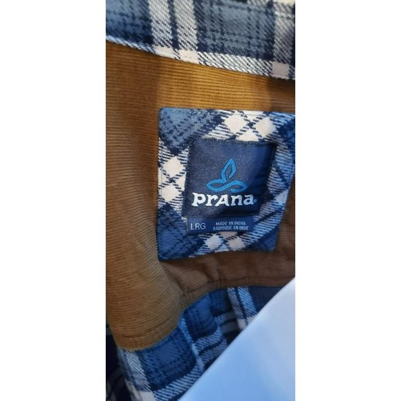 Prana Blue White Plaid Long Sleeve Men's Button Down Size Large Shirt - Picture 5 of 5